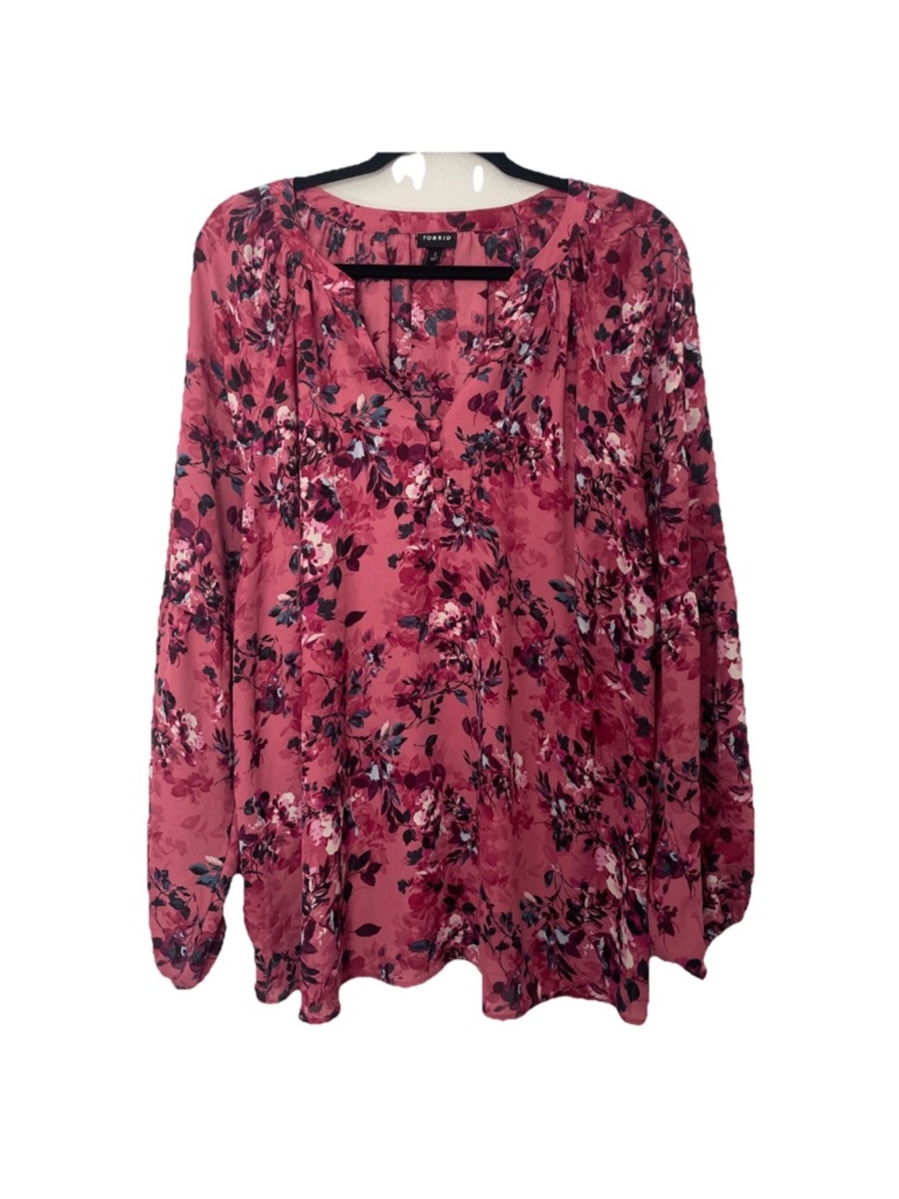 Torrid Pink Floral Blouse Long Sleeve V-Neck Romantic Top Plus Size 2